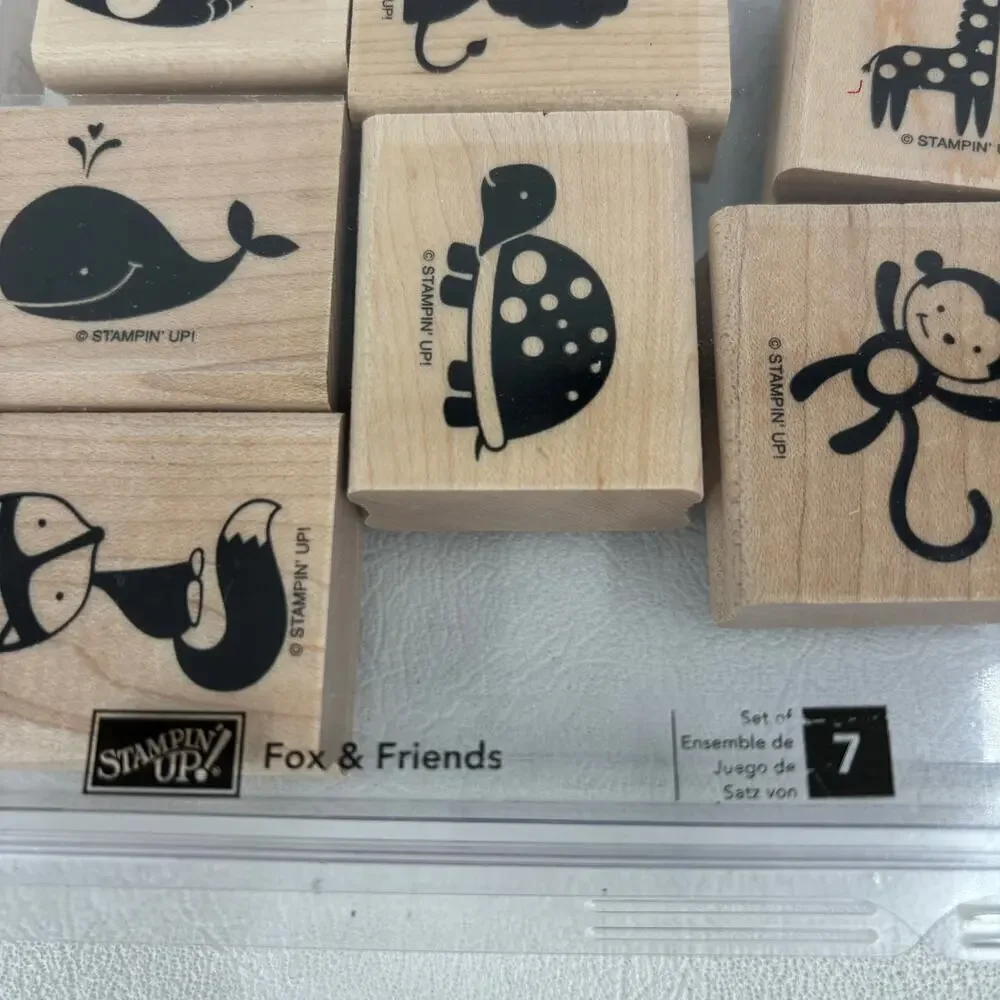 Stampin Up Fox and Friends Set of 7 Stamps Whale Owl Turtle Lion Money‎ Giraffe